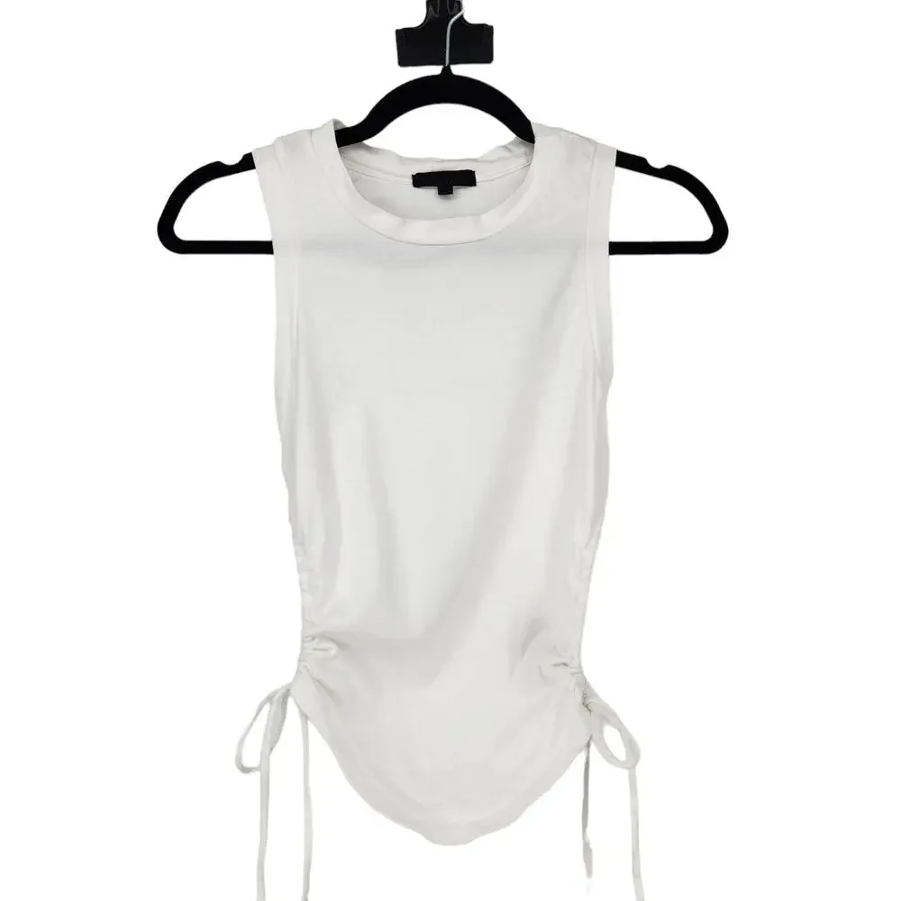 Revolve h:ours White Cotton Ruched Drawstring Side Sleeveless Blouse Size XXS